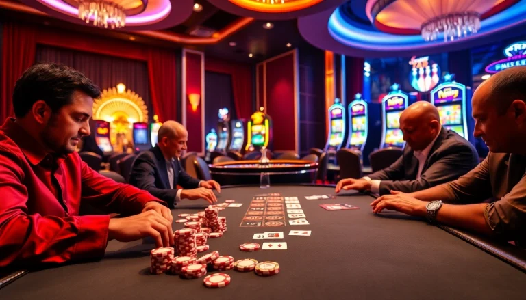 High-stakes poker action at a luxurious casino featuring sunwinn.in.net elements.