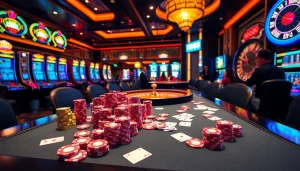 Players enjoying a thrilling HB88 casino experience at a vibrant table game.