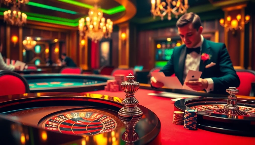 Experience the thrill of gambling at https://sumvip.app/ with a vibrant casino scene featuring a roulette wheel and poker chips.