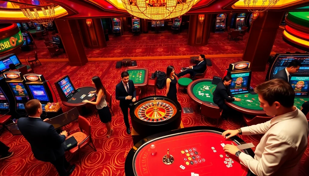 Experience the thrill of gambling at new88 with players at a vibrant casino table.