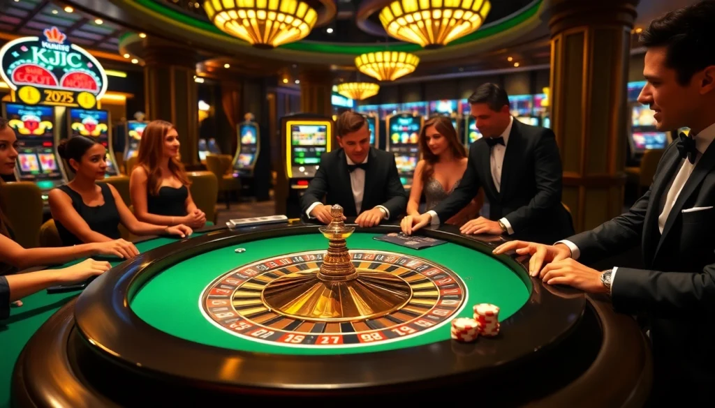KJC casino table with high-stakes poker players in a luxurious setting