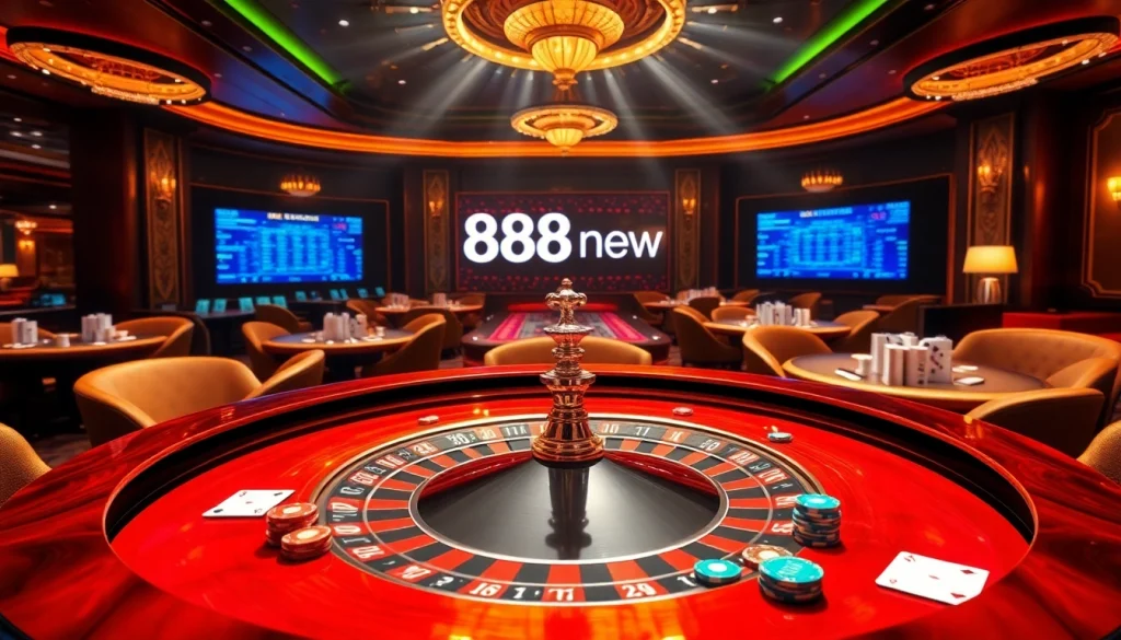 Experience the thrill of high-stakes betting at 888new's luxurious casino, featuring roulette and poker.