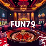 Experience the excitement of FUN79 in a luxurious casino with vibrant tables and players.