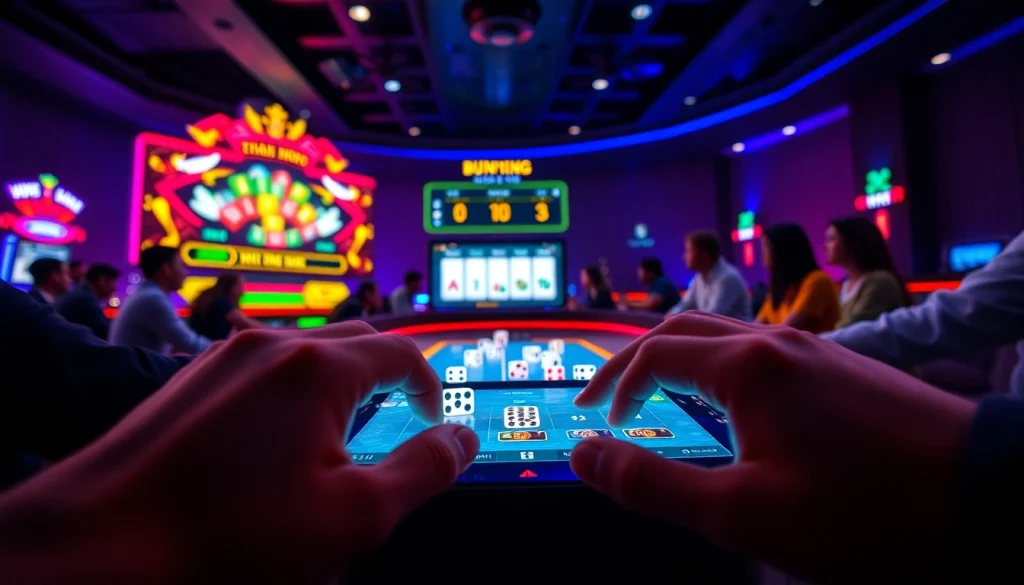 Exciting gameplay of tài xỉu md5 with vibrant digital interface and animated dice.
