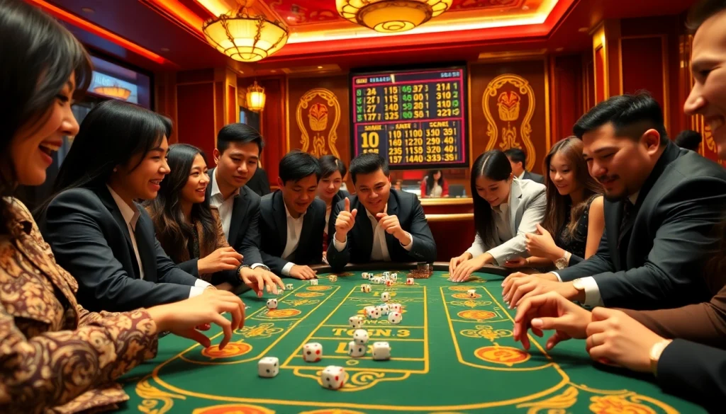 Tài xỉu md5 players enjoying a thrilling game at a vibrant casino table.