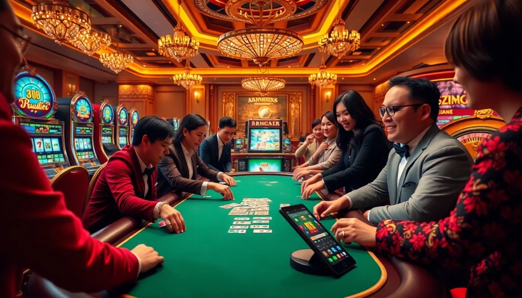 Players experience thrilling gameplay at the MV88 casino, engaging with cards and chips.