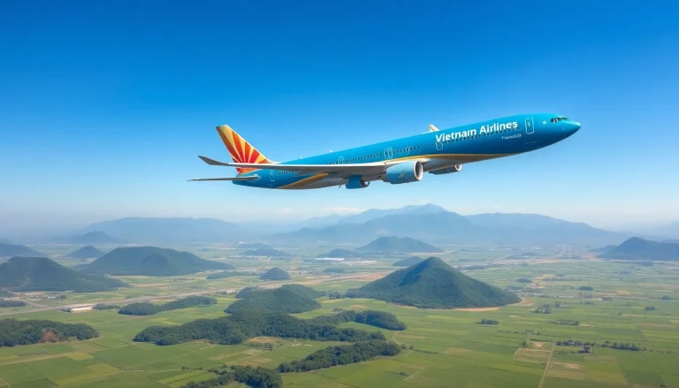 Vietnam Airlines VN168 flight soaring above Vietnam's scenic landscapes with clear skies and mountains.