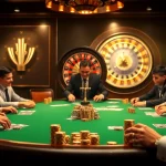 A thrilling poker game scene at trang chủ PS99 featuring elegant players and vibrant chips.