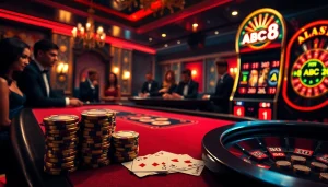 Experience the thrill of ABC8 at a luxurious poker table surrounded by chips and cards.