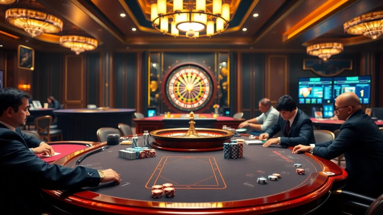 Players enjoying intense poker action on VZ99.fans with vibrant casino elements.