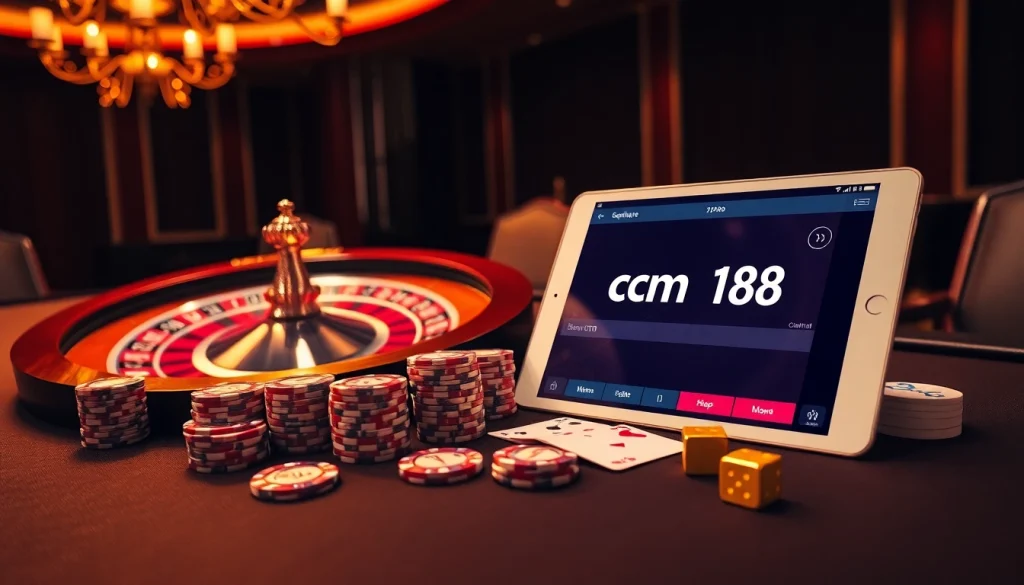 Excite with cm88's vibrant casino scene featuring roulette and poker elements.