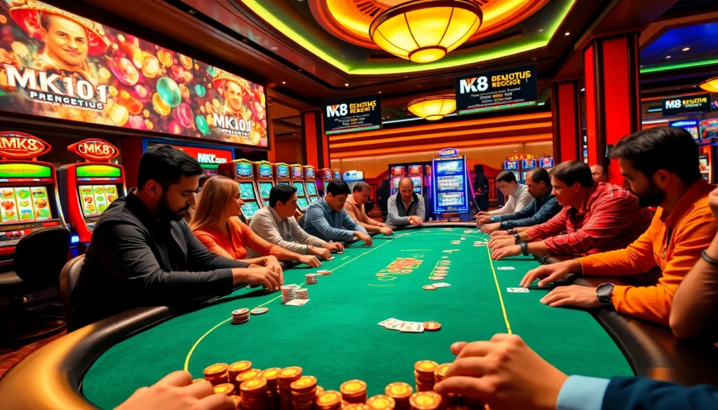 Experience the excitement of MK8 gaming with high-stakes poker at a luxurious casino table.
