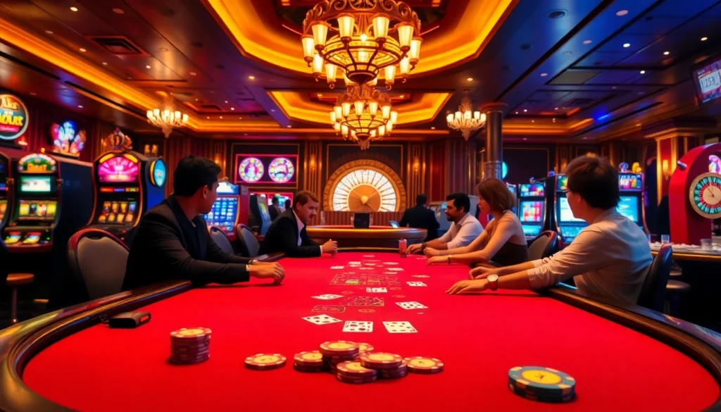 Dynamic poker game action at DN 88 casino table with vibrant chips and exciting ambiance.