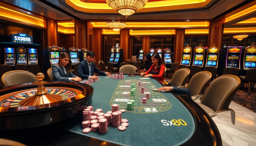 SX 88 engaging poker players strategizing their next move at an upscale casino table.