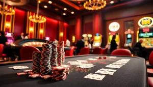 Play cards and poker chips at an exciting u88 casino gaming table atmosphere.