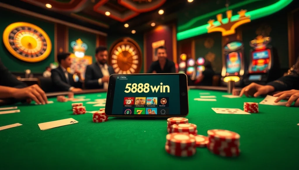 Engage with the exciting features of the 58win app at a luxurious poker table.
