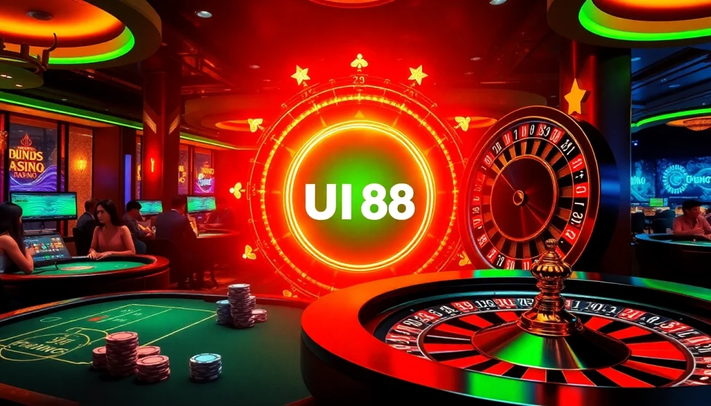 Experience high-stakes gaming at UU88 with vibrant casino tables and digital roulette.