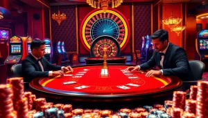 Sodo66 players enjoying a thrilling game of Baccarat in a luxurious casino setting.