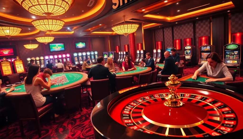 Experience the thrill of gambling at gg88's vibrant casino, featuring poker tables and roulette wheels.