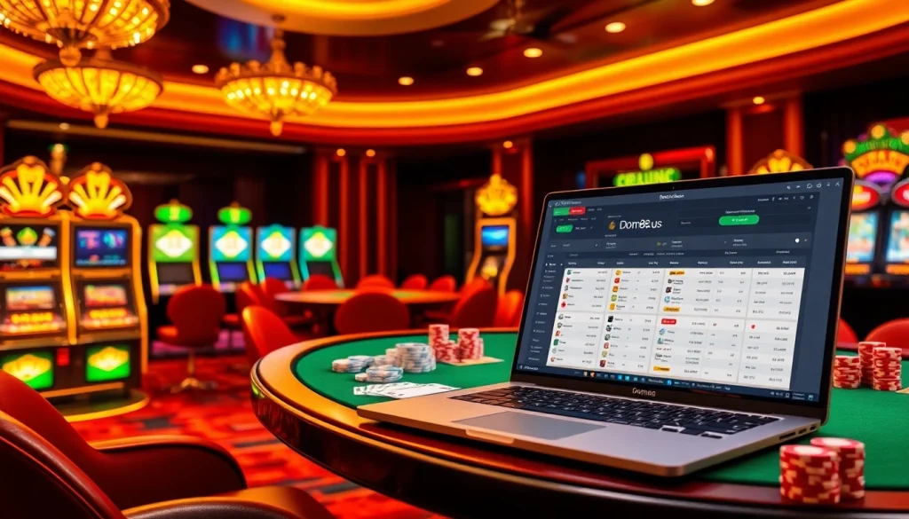 Players enjoying premium gaming experiences at dom88.us.com with vibrant casino elements.