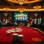 Rikvip players engaging in high-stakes poker games at a luxurious casino venue.