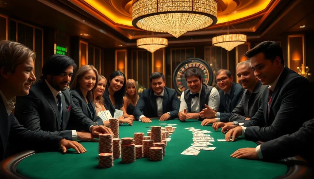 Players at a high-stakes poker table immersed in the game, showcasing the allure of win55.