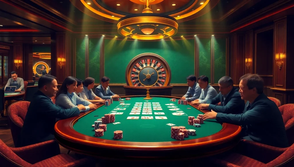 Experience thrilling gameplay at U888 with vibrant poker chips on a lavish casino table.