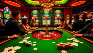 Exciting casino action featuring 98win58's vibrant poker table with chips and cards.