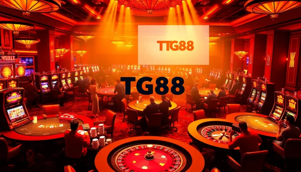 Players winning big at TG88 Casino with lively tables and slot machines.