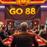 Experience the excitement of GO 88 gaming in a vibrant casino setting with gamblers at the table.