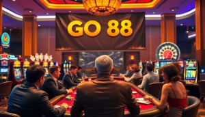 Experience the excitement of GO 88 gaming in a vibrant casino setting with gamblers at the table.