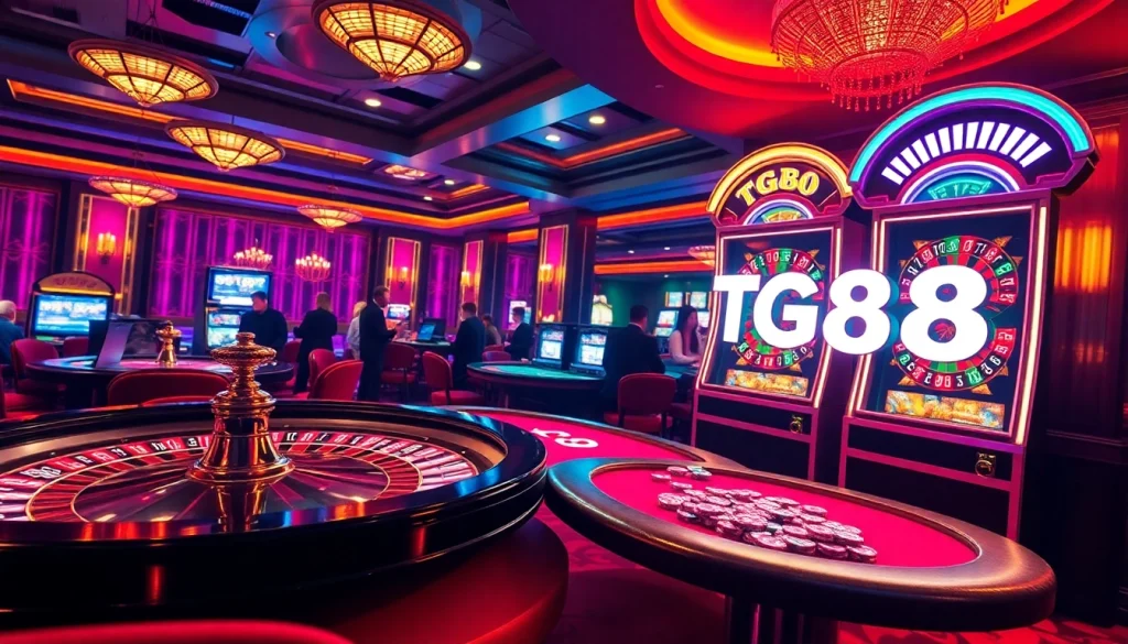 Players enjoying a thrilling game of roulette in a luxurious casino setting featuring TG88 elements.