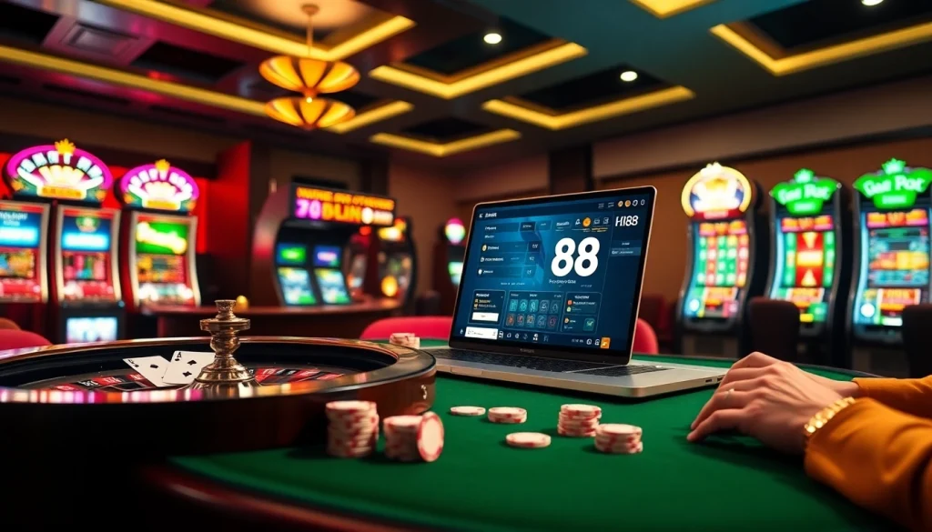 Players enjoying exciting casino games with Hi88 gaming elements in a luxurious atmosphere.