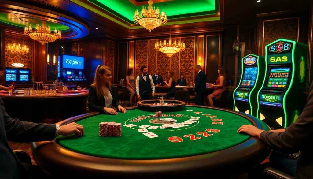 Players engaging in high-stakes excitement at an S8-themed casino table.