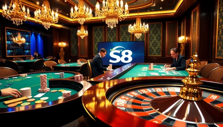 Experience the thrill of winning at Nhà Cái S8 with vibrant casino tables and online gaming excitement.