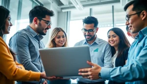 Team strategizing search optimization services for better online visibility in a modern office setting.