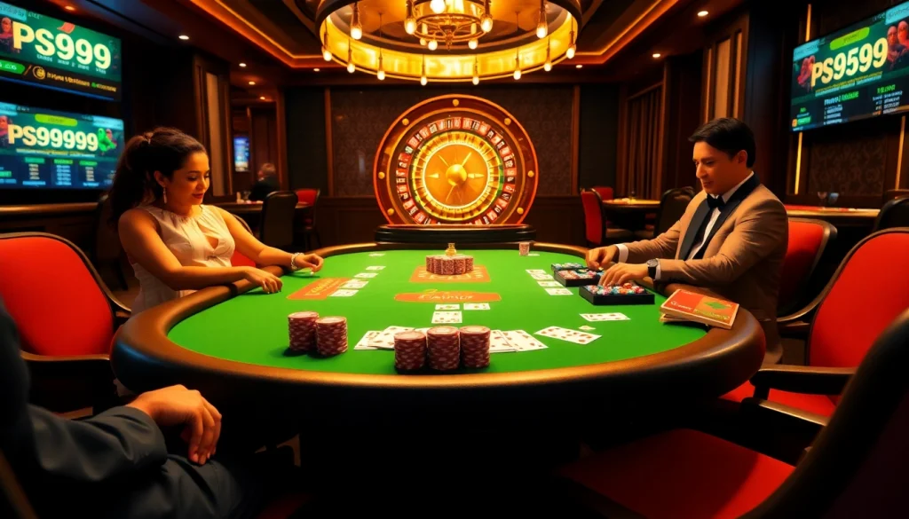 Exciting PS99 gaming table with poker chips and cards, perfect for strategizing wins.