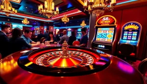 S8 showcases an exciting casino scene with poker players and a jackpot-winning slot machine.