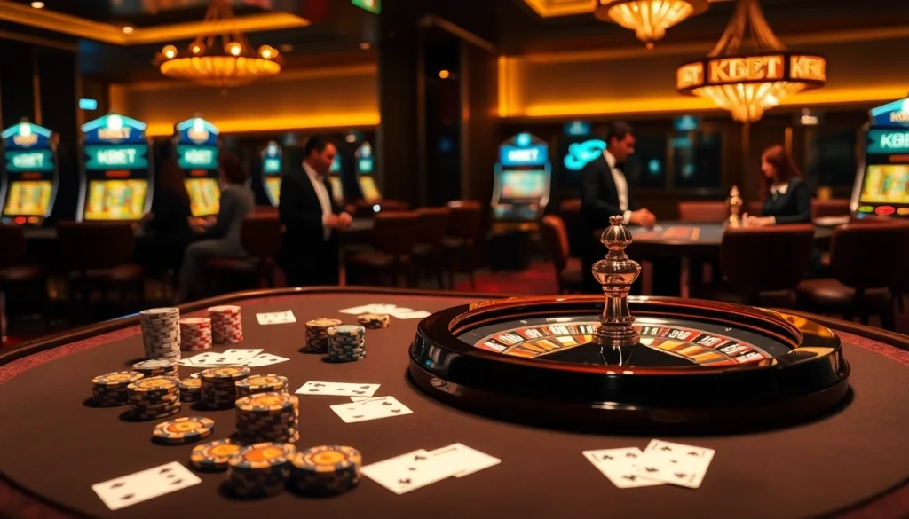 KBBET enhances the excitement at a luxurious casino table with cards and chips featured.