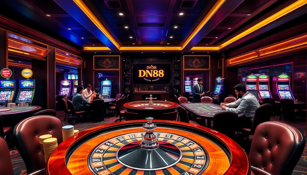 Witness an exciting game scene at DN88 casino with lively players and stunning visuals.
