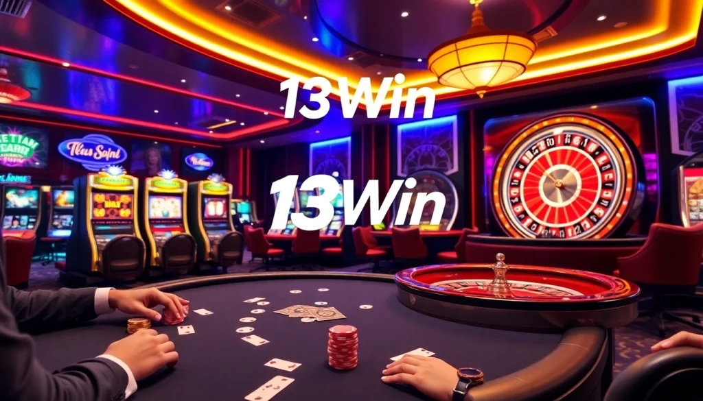 Experience high-stakes poker action at 13Win's luxurious casino setting.