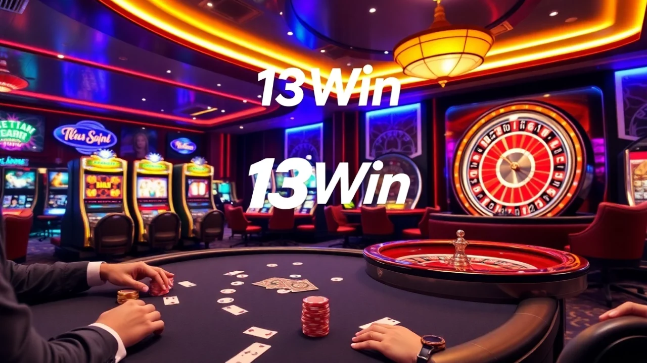 Experience high-stakes poker action at 13Win's luxurious casino setting.