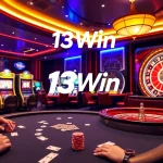 Experience high-stakes poker action at 13Win's luxurious casino setting.
