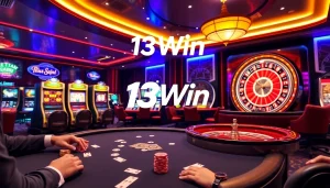 Experience high-stakes poker action at 13Win's luxurious casino setting.