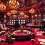 Exciting RR88 casino scene with roulette wheel, poker chips, and players at the table.