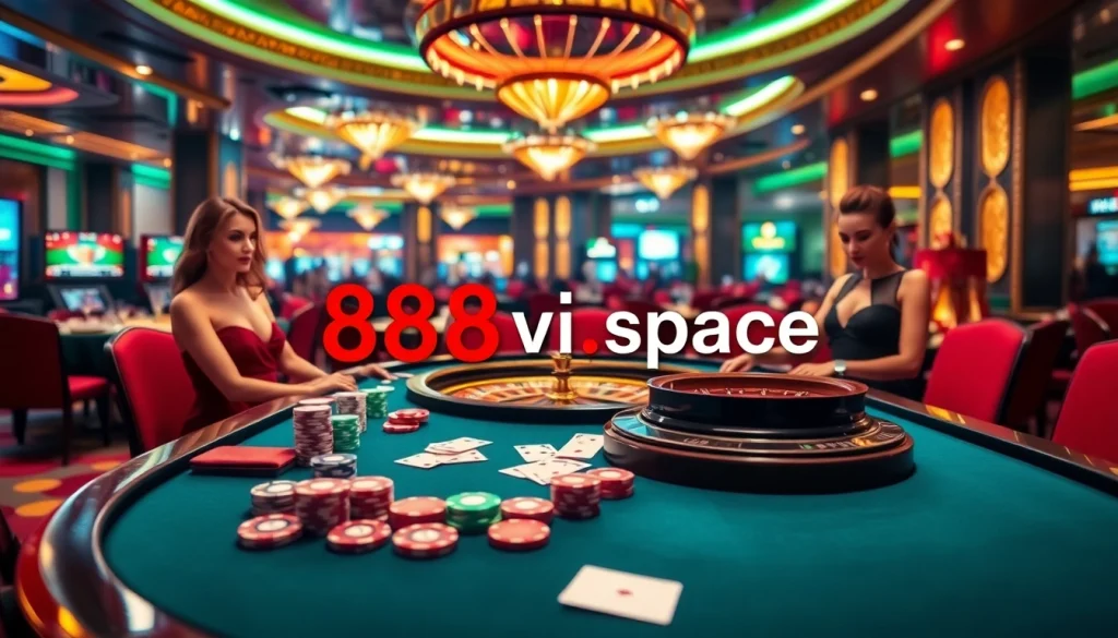 Engaging gambling action at 888vi.space casino table with vibrant poker chips and cards.