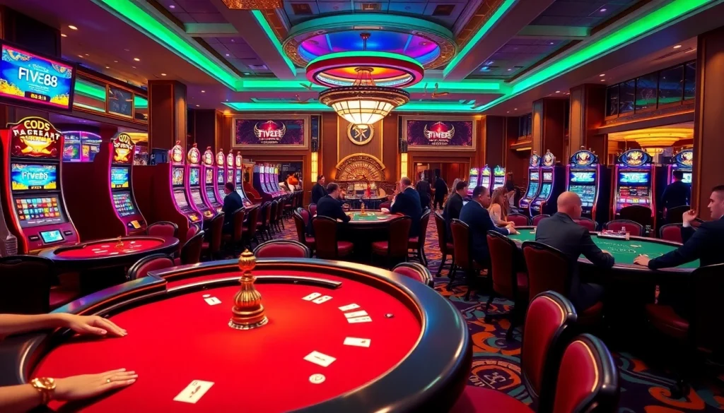Experience the excitement of betting at FIVE88 casino with vibrant tables and thrilling games.