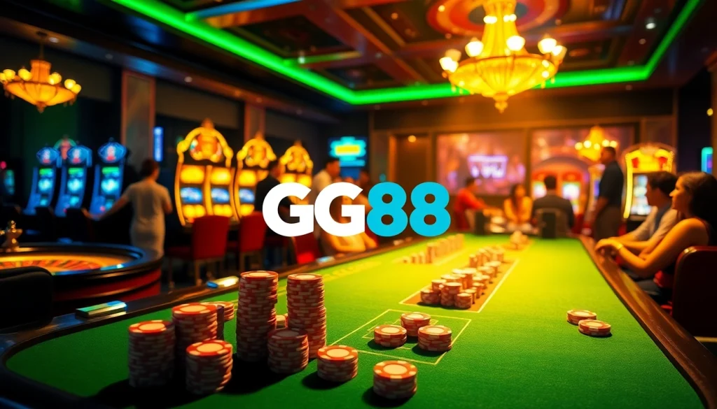 GG88 players enjoying a vibrant casino experience with high stakes poker and exciting slot machines