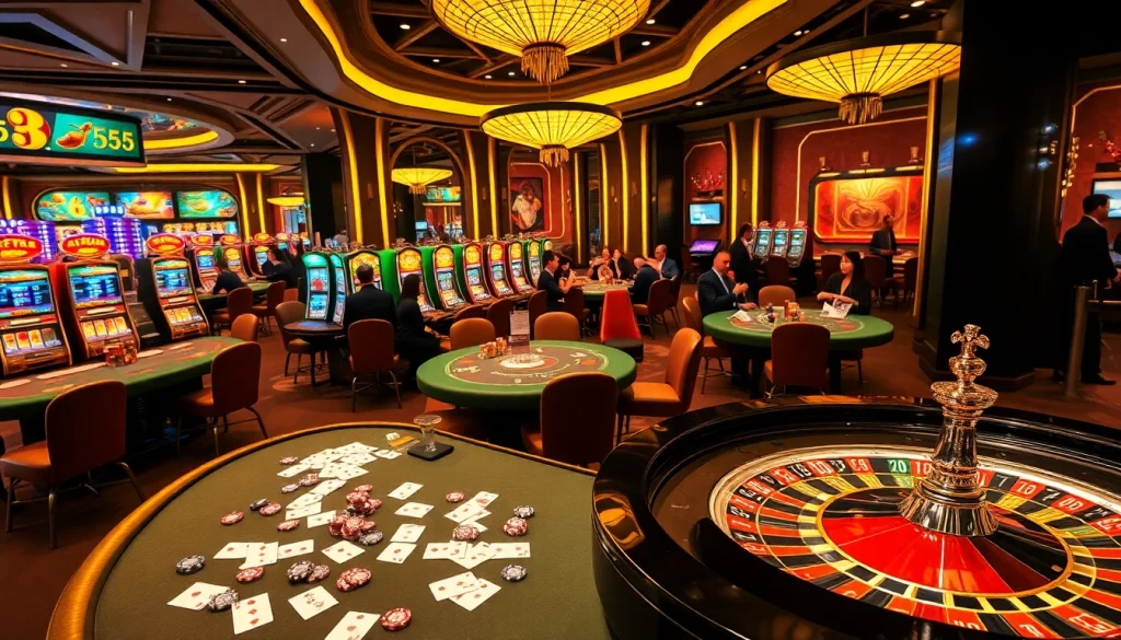 Experience thrilling gameplay at BL555 casino with poker chips and slot machines.