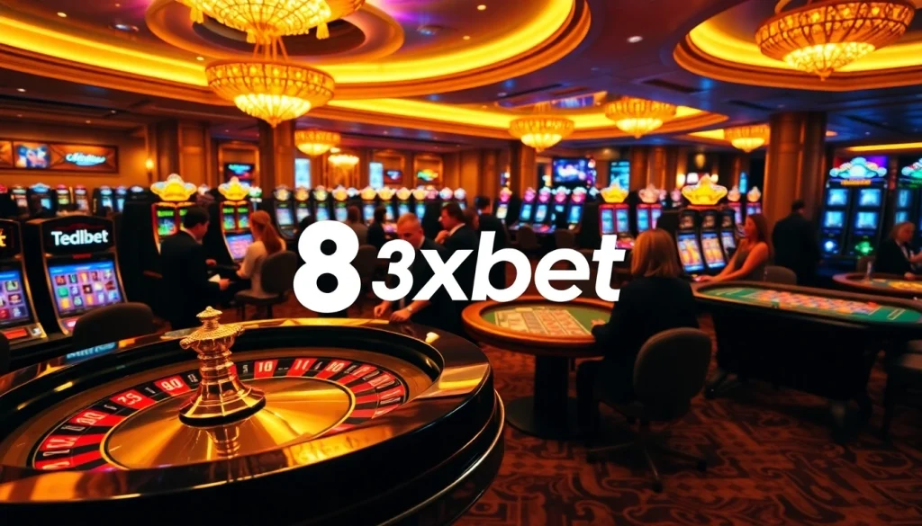 Experience excitement at the 8xbet casino with roulette, poker, and vibrant gaming atmosphere.
